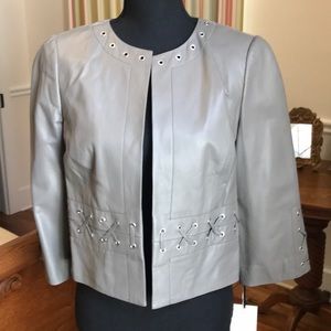 Leather 3/4 length sleeve cropped jacket